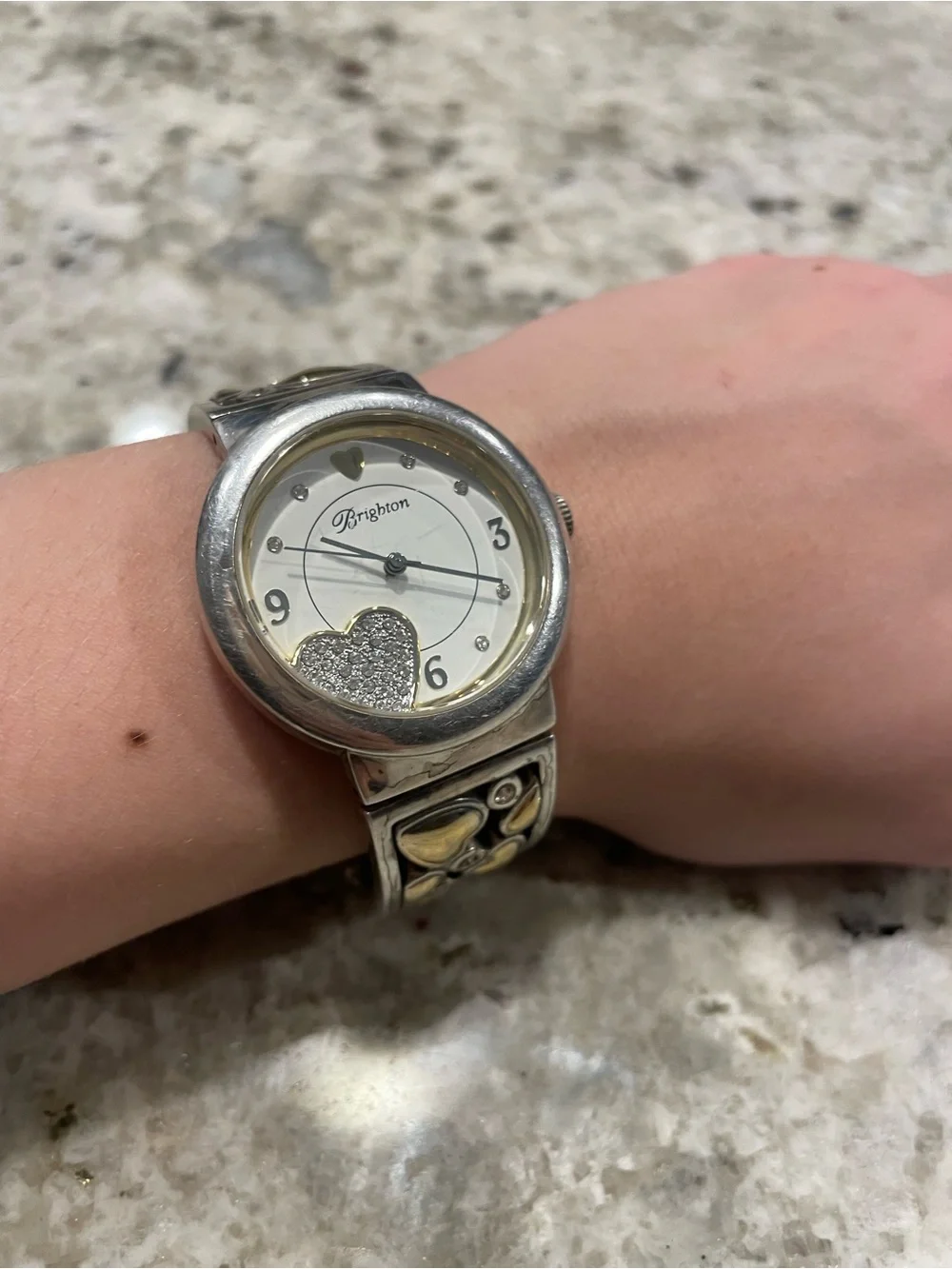 Brighton Silver and Gold Accented Heart Dial Watch